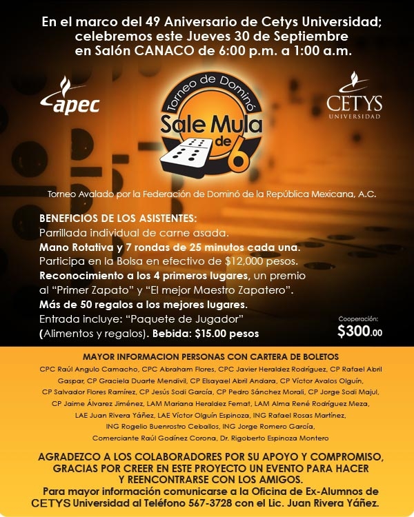 Participa en el 2do. Torneo de Dominó
